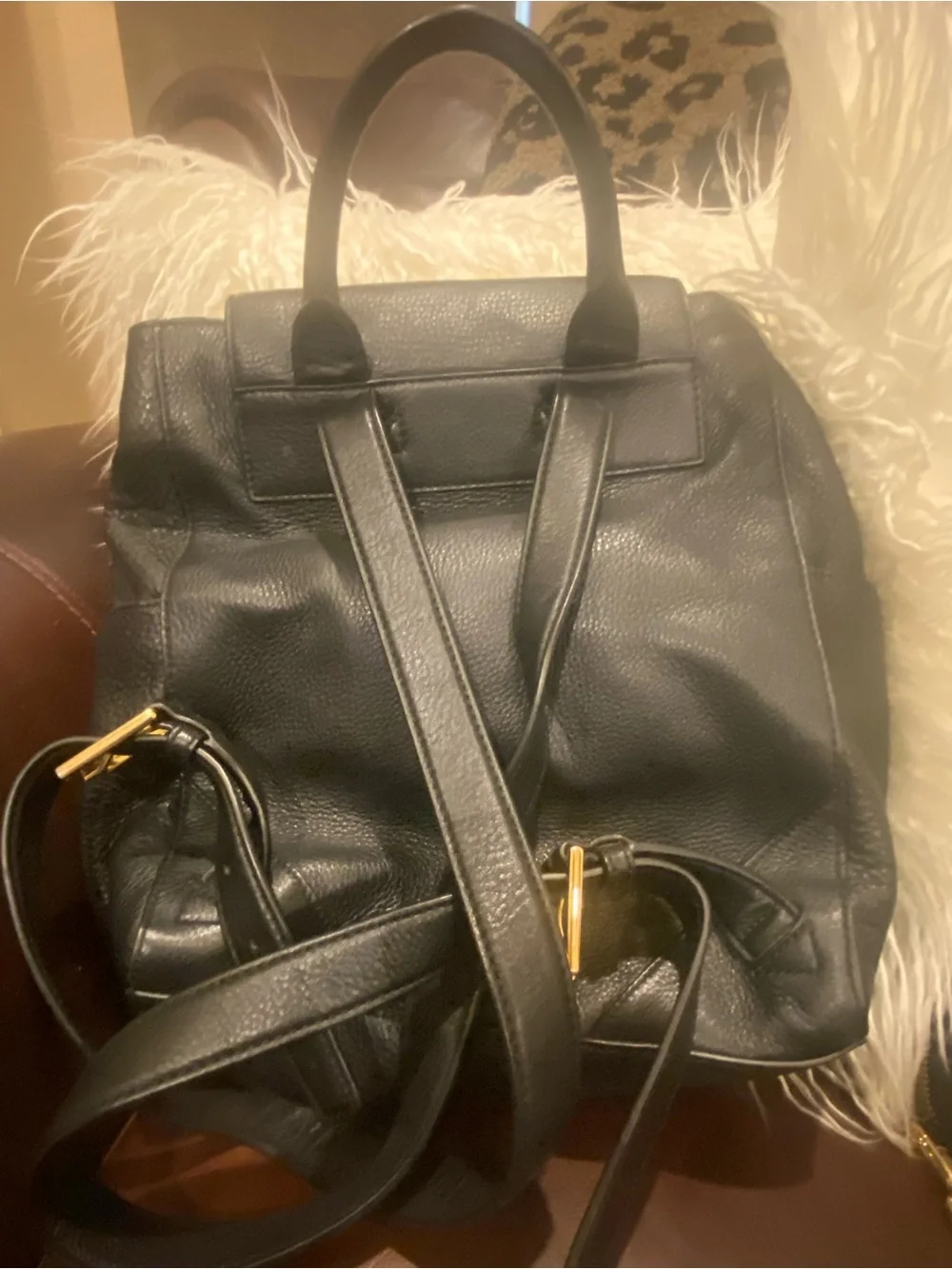 Tory Burch Black Pebbled Leather Backpack with Gold Logo Accent